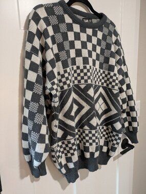 Vintage Flyer Sportswear Geometric Checkered Knit Sweater - Men's Size Large